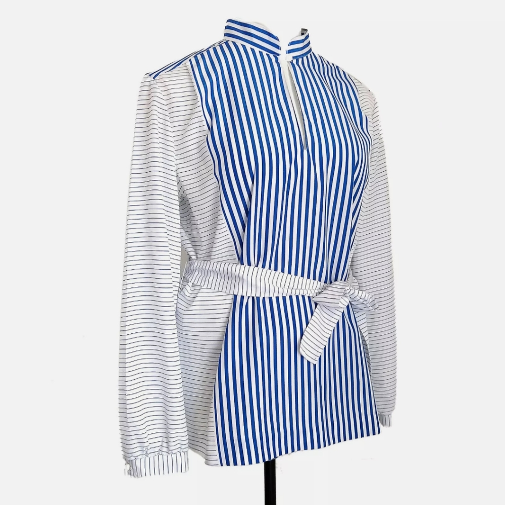 VTG 1 East Custom Collection Nautical Striped Long Sleeve Blouse Union Label 18